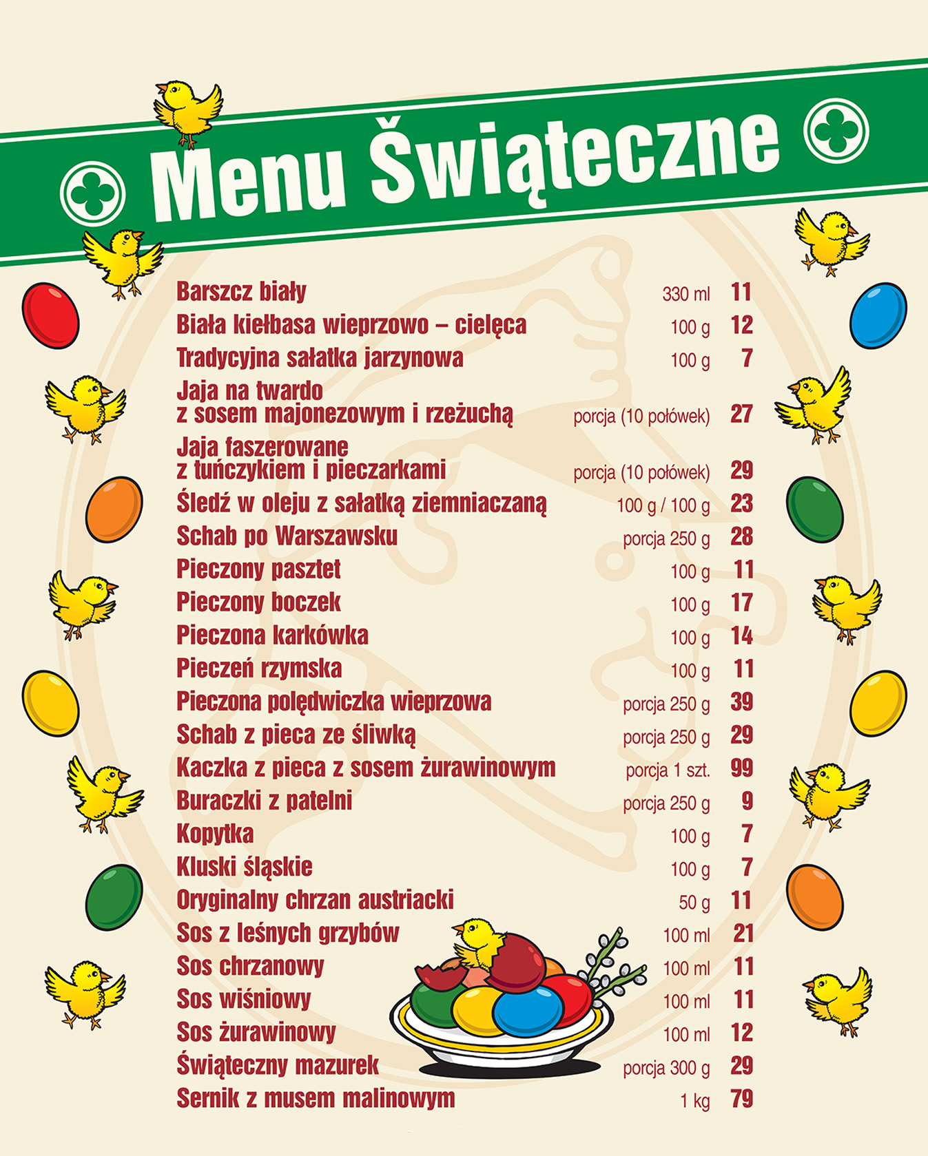MENU WIELKANOCNE NA WYNOS!